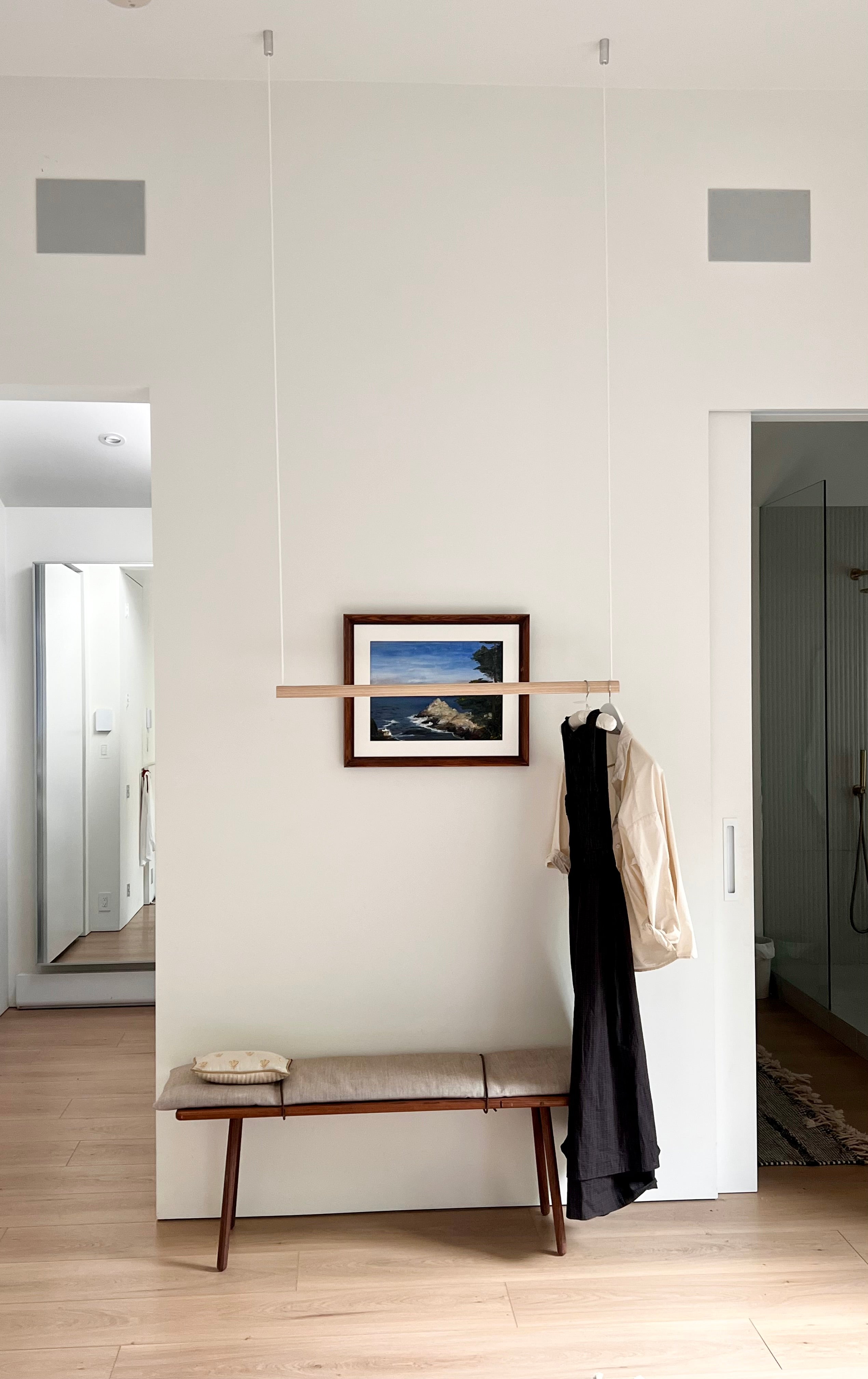 Ceiling Clothing Rack - Wood
